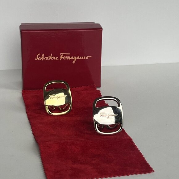 Salvatore Ferragamo 2-Piece Vara Scarf Rings Gold & Silver NWOT - Picture 6 of 7